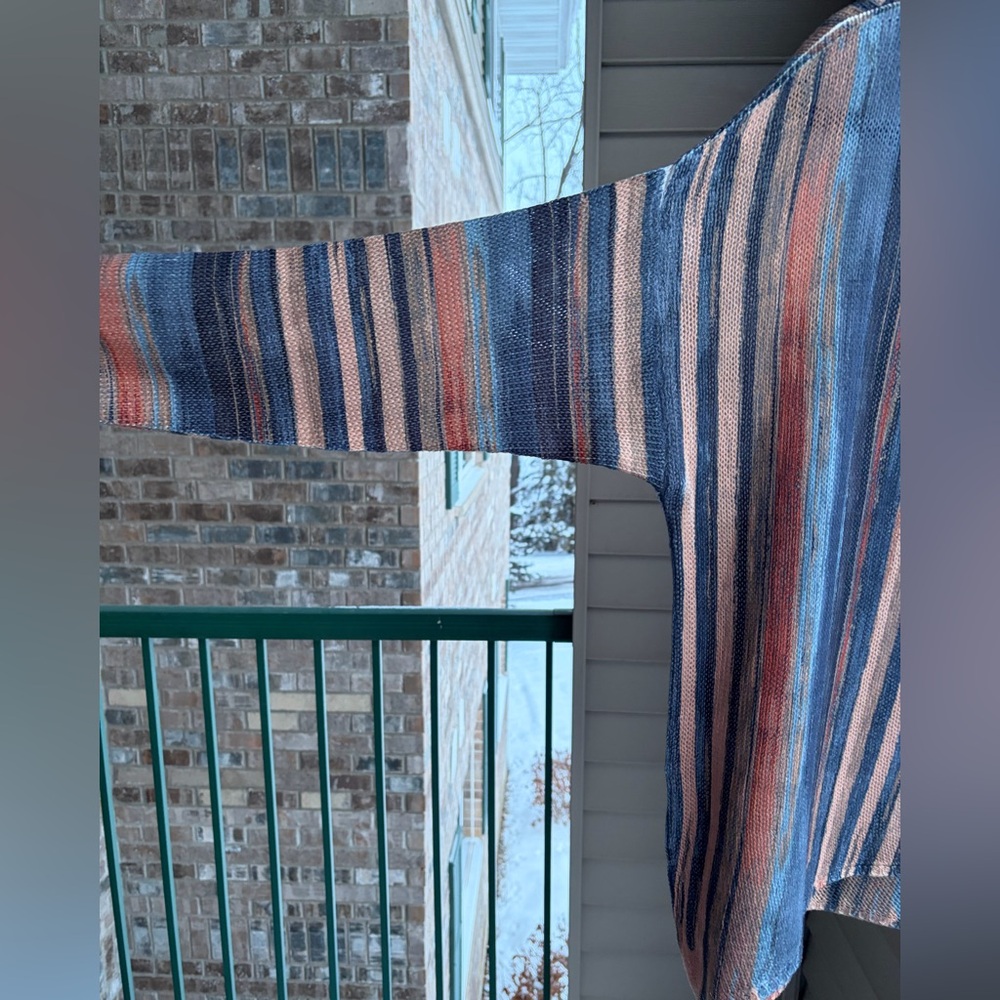 🆕 M Collection Made in Italy Striped Knit Top Blue Orange Mesh Size M Casual - Picture 5 of 17
